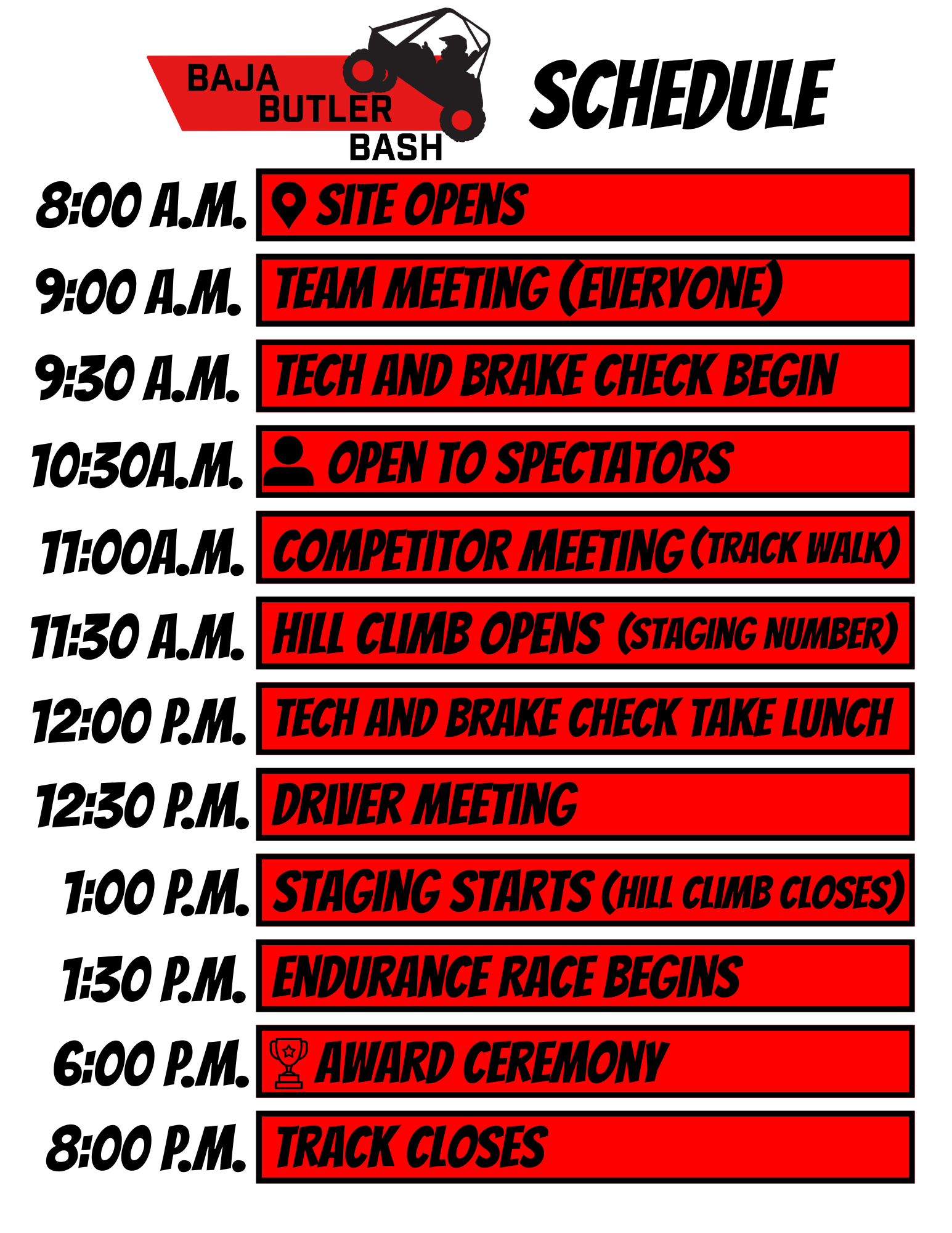 Butler Bash Schedule